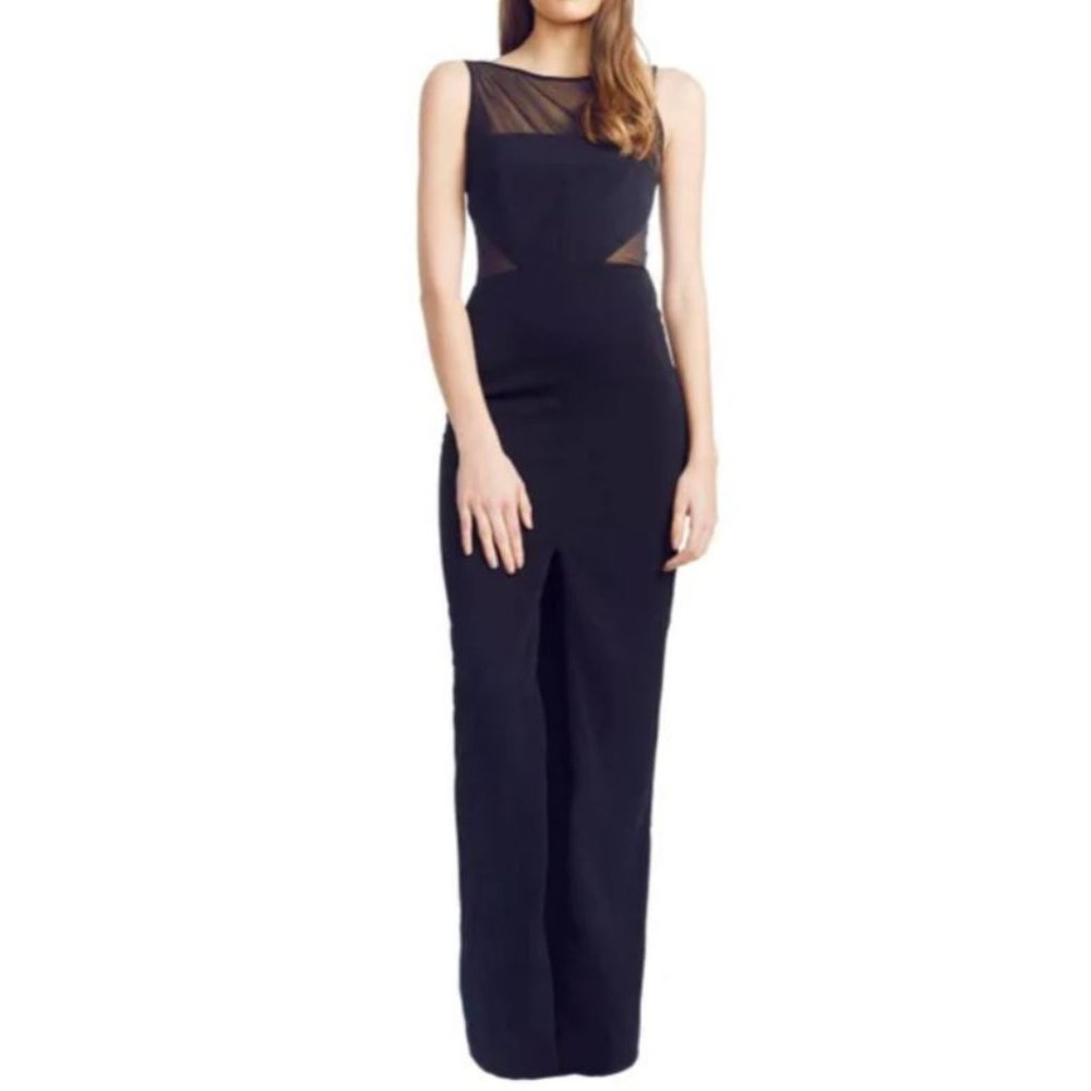 BADGLEY MISHKA Black Sheer Panel Illusion Sleeveless Evening Gown Size 12